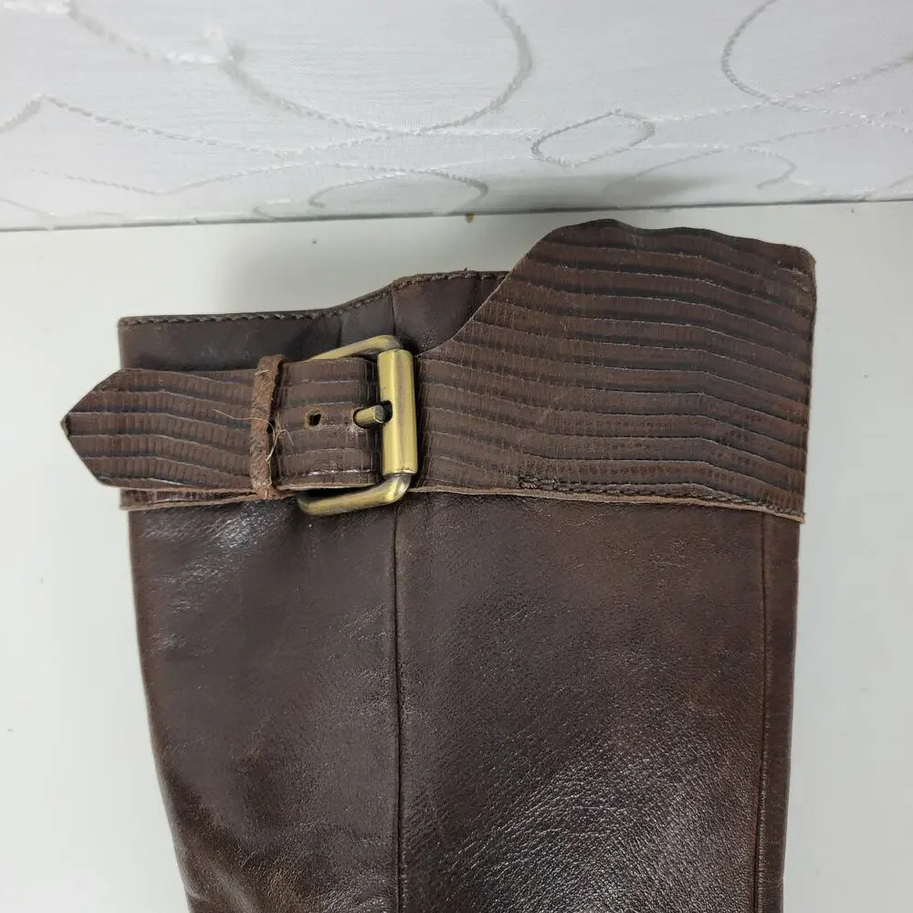 a.n.a. A New Approach Womens Boots 7 Brown Leather Knee High Wedges Heels Buckle